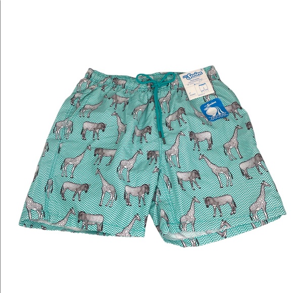 Mr. Swim Zebra and Giraffe Swim Trunks Green Black White Sizes Large and XLarge - Picture 1 of 7